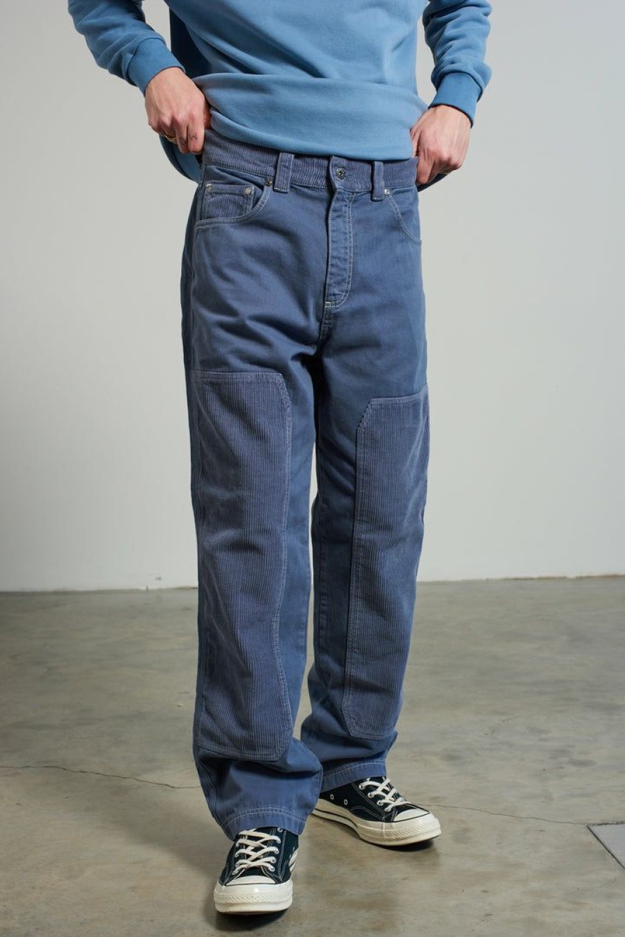 Men'S * | The Ragged Priest New Arrivals Kickers Classic Blue Cord & Drill Panel Pant