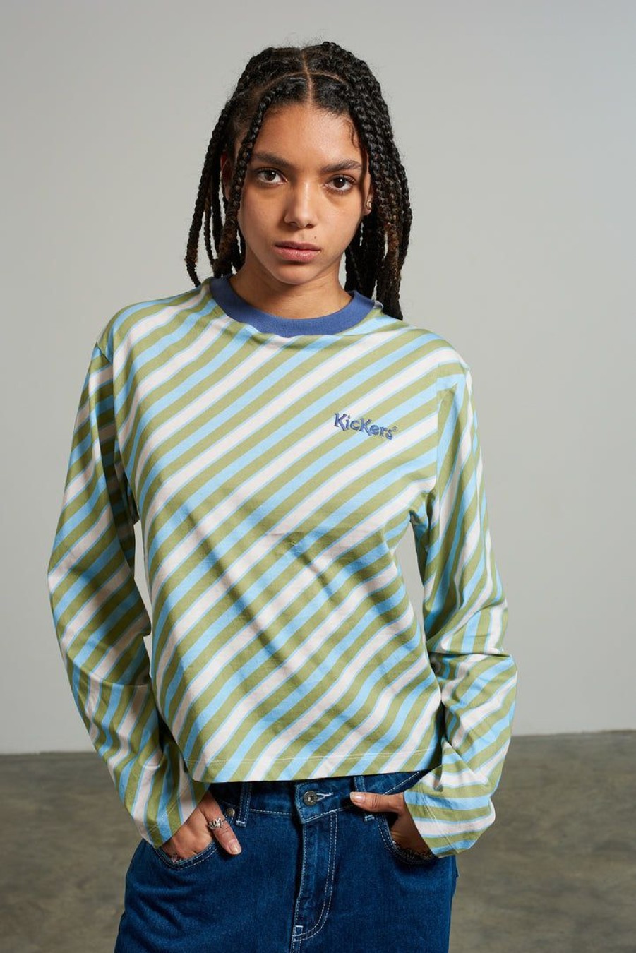 Women'S * | The Ragged Priest New Arrivals Kickers Classics Diagonal Stripe Long Sleeve Tee