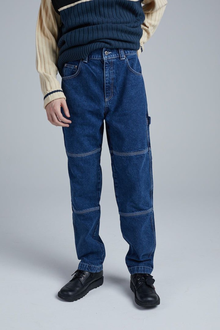 Men'S * | The Ragged Priest Kickers Classics Blue Denim Panelled Jeans Men'S