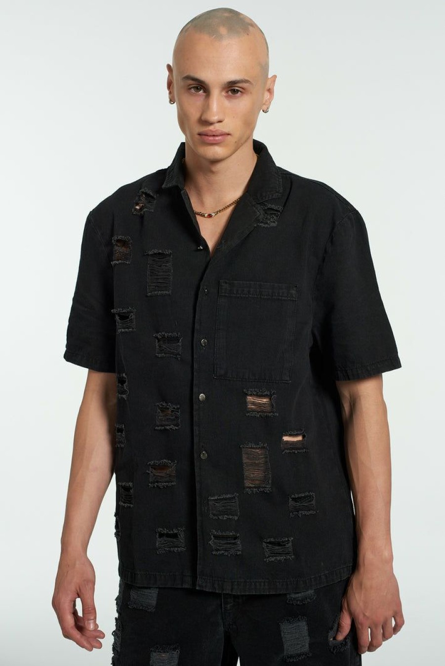 Men'S * | The Ragged Priest Keeper Distressed Denim Shirt