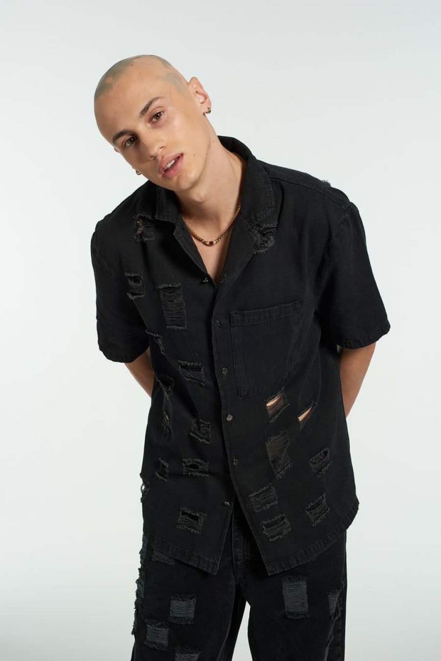 Men'S * | The Ragged Priest Keeper Distressed Denim Shirt