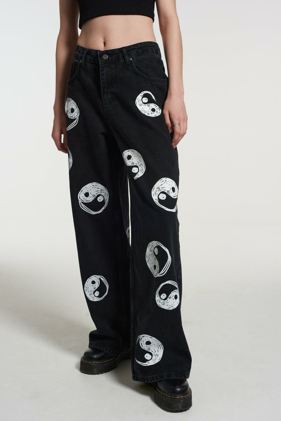 Women'S * | The Ragged Priest Yin Yang Printed Release Jean Charcoal New Arrivals