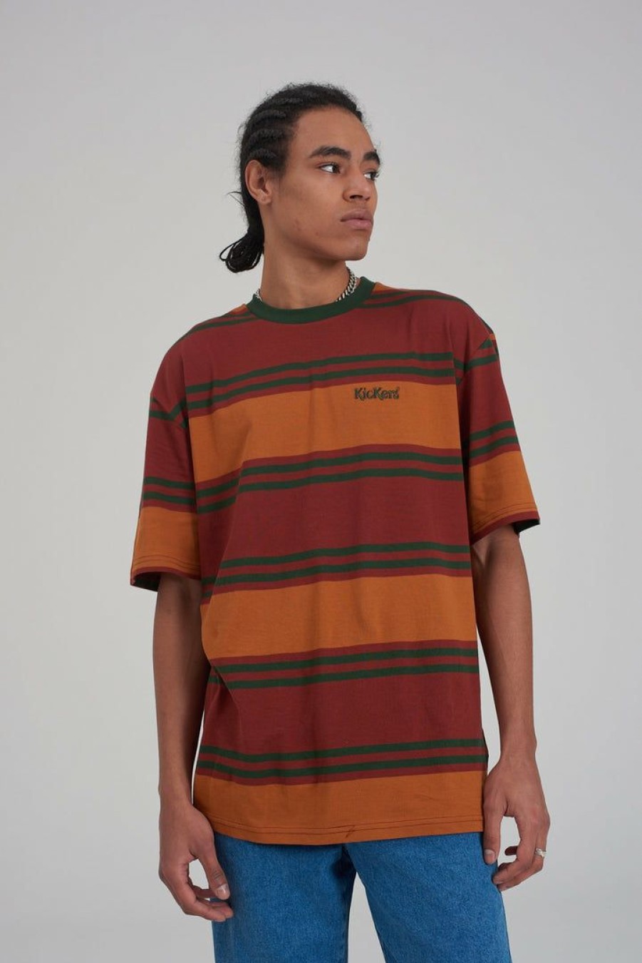 Men'S * | The Ragged Priest Kickers Classics Brown & Green Stripe Tee