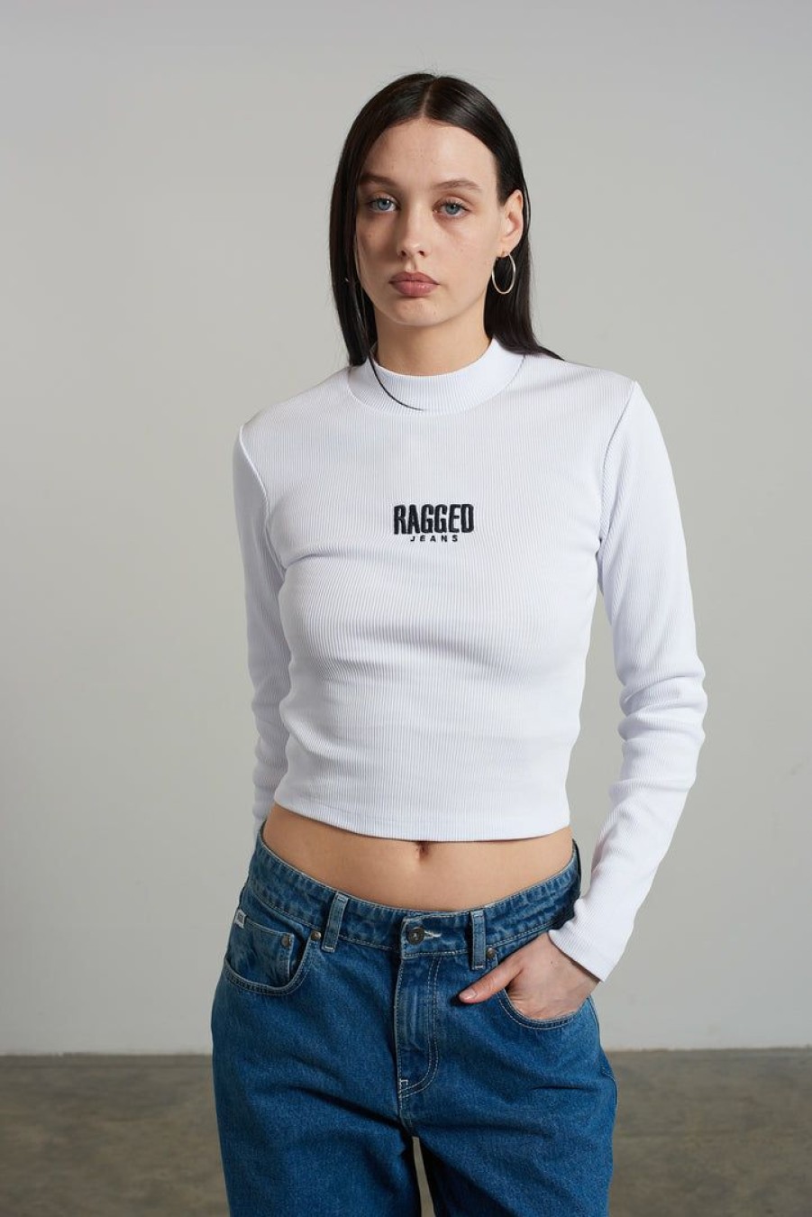 Women'S * | The Ragged Priest Ragged White Ribbed Long Sleeve Tee